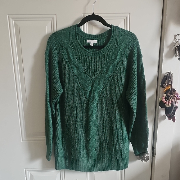 LC Lauren Conrad Sweaters - LC Lauren Conrad Forest Green Cable Knit Crew Sweater